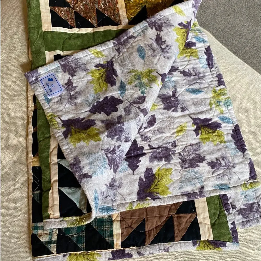Handmade Pieced Bear Paw Patchwork Quilt Throw Crib Cotton Blanket Jewel Tones